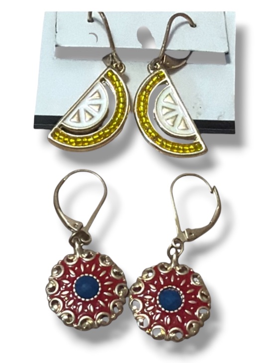 Women’s Earrings Bundle Lemon Wedges Dangling Summer Fun + Red Blue Gold Design